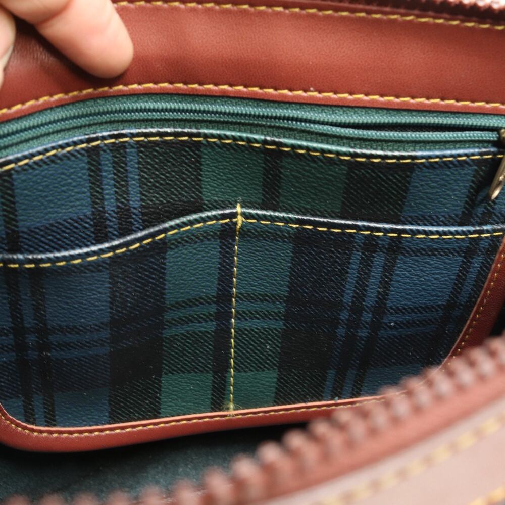 Vintage Polo Ralph Lauren Plaid Boston Bag Satchel Leather Trim Top Handles - Picture 12 of 16
